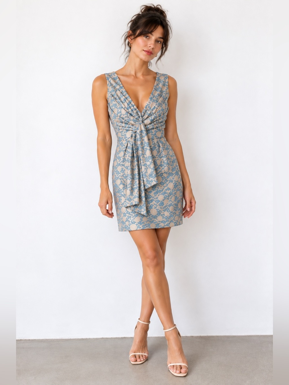 Vintage S. Sherkin Metallic Jacquard Draped Cocktail Dress size small